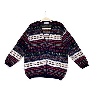 EDINBURGH Lambswool Cardigan Sz M VTG 80's Oversize Holiday Cozy Made Scotland